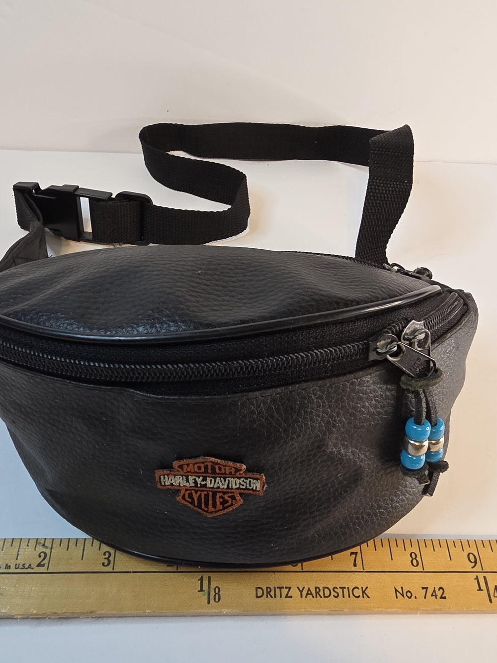 Harley-Davidson Black Leather Belt Bag with Bead Accents
